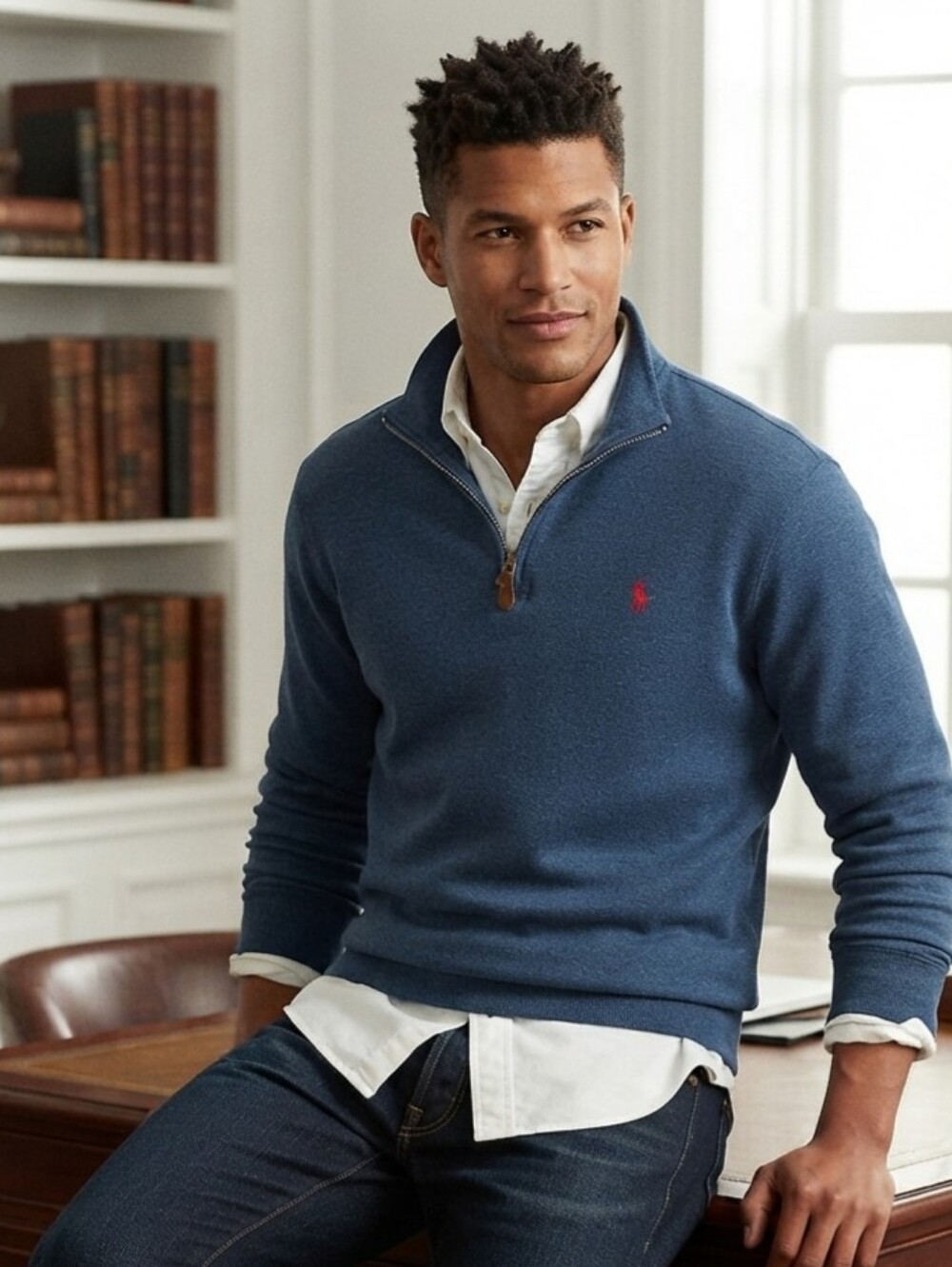 Vintage 90s Polo Ralph Lauren | Blue Label Quarter-Zip Sweater (XL)